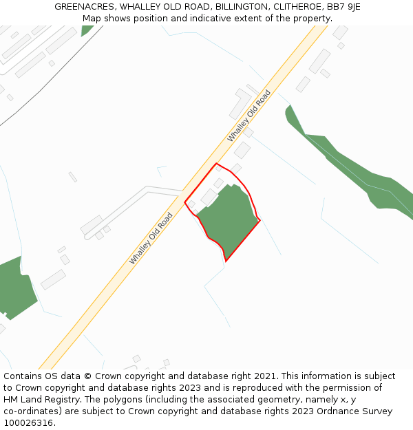 GREENACRES, WHALLEY OLD ROAD, BILLINGTON, CLITHEROE, BB7 9JE: Location map and indicative extent of plot