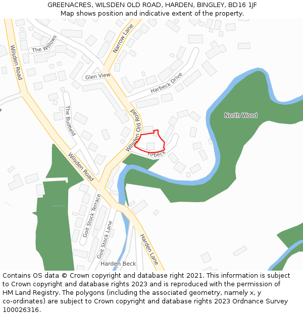 GREENACRES, WILSDEN OLD ROAD, HARDEN, BINGLEY, BD16 1JF: Location map and indicative extent of plot