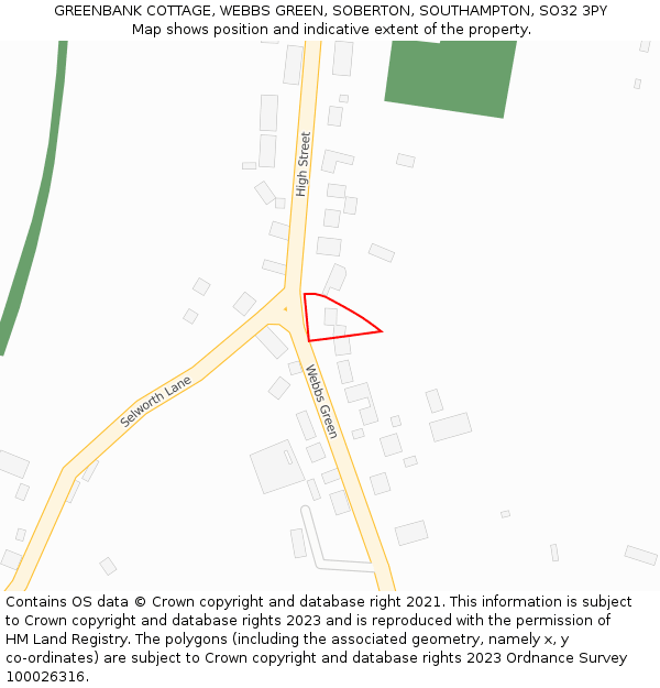 GREENBANK COTTAGE, WEBBS GREEN, SOBERTON, SOUTHAMPTON, SO32 3PY: Location map and indicative extent of plot