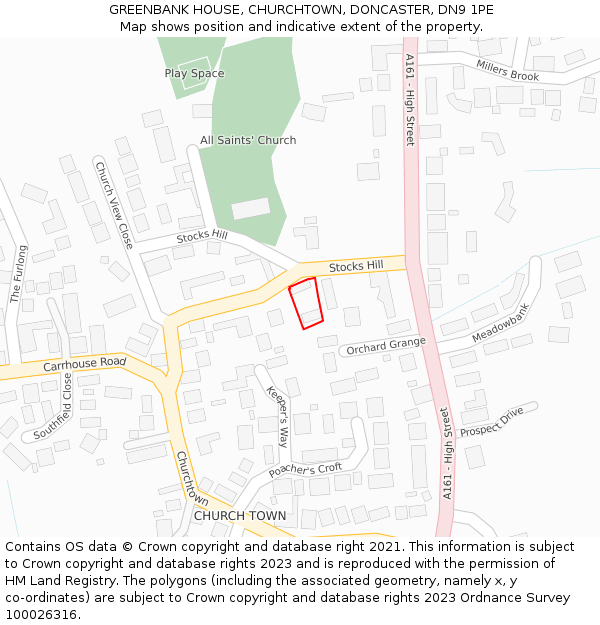 GREENBANK HOUSE, CHURCHTOWN, DONCASTER, DN9 1PE: Location map and indicative extent of plot