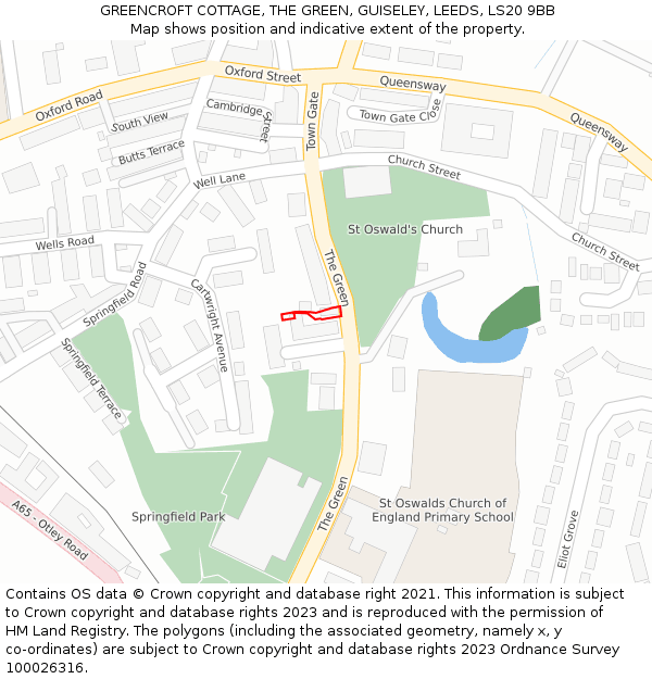 GREENCROFT COTTAGE, THE GREEN, GUISELEY, LEEDS, LS20 9BB: Location map and indicative extent of plot