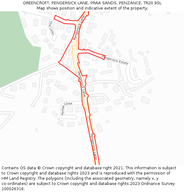GREENCROFT, PENGERSICK LANE, PRAA SANDS, PENZANCE, TR20 9SL: Location map and indicative extent of plot
