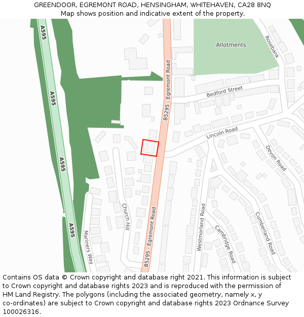 GREENDOOR, EGREMONT ROAD, HENSINGHAM, WHITEHAVEN, CA28 8NQ: Location map and indicative extent of plot