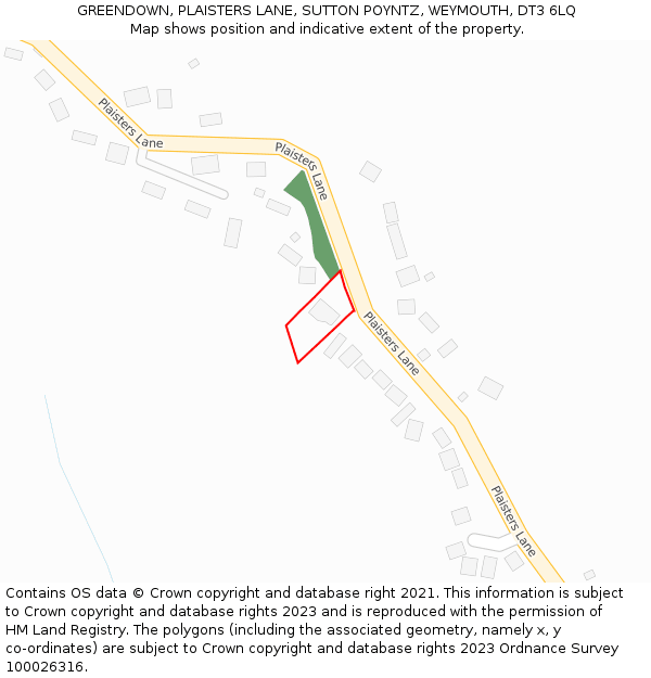 GREENDOWN, PLAISTERS LANE, SUTTON POYNTZ, WEYMOUTH, DT3 6LQ: Location map and indicative extent of plot