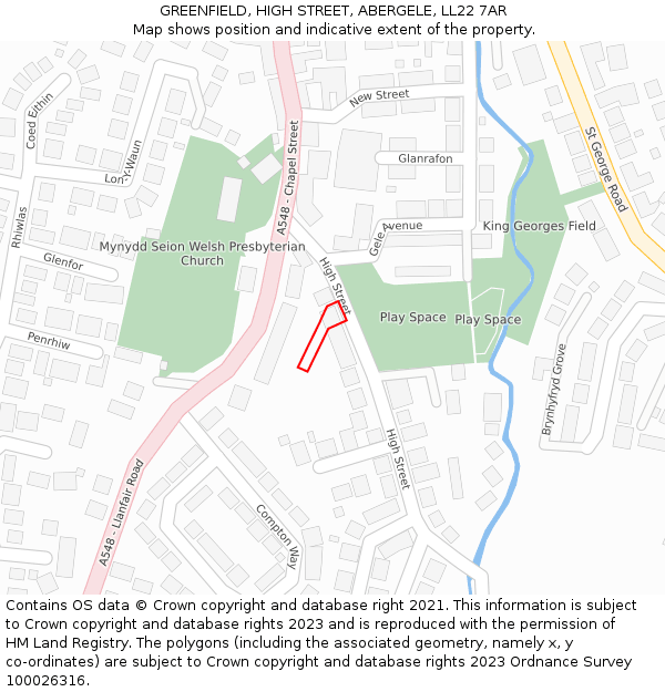 GREENFIELD, HIGH STREET, ABERGELE, LL22 7AR: Location map and indicative extent of plot