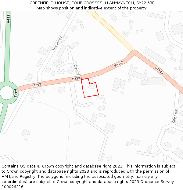 GREENFIELD HOUSE, FOUR CROSSES, LLANYMYNECH, SY22 6RF: Location map and indicative extent of plot