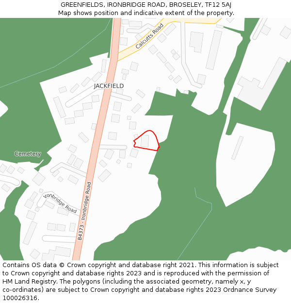 GREENFIELDS, IRONBRIDGE ROAD, BROSELEY, TF12 5AJ: Location map and indicative extent of plot