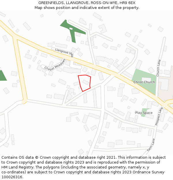 GREENFIELDS, LLANGROVE, ROSS-ON-WYE, HR9 6EX: Location map and indicative extent of plot