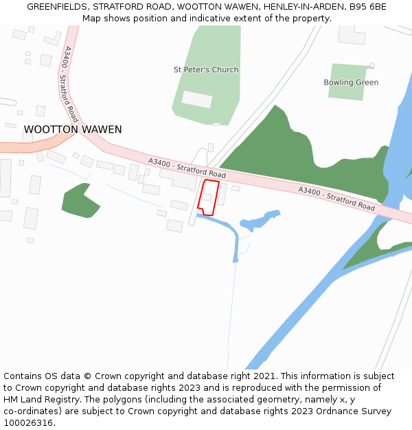 GREENFIELDS, STRATFORD ROAD, WOOTTON WAWEN, HENLEY-IN-ARDEN, B95 6BE: Location map and indicative extent of plot