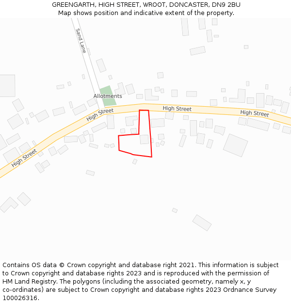 GREENGARTH, HIGH STREET, WROOT, DONCASTER, DN9 2BU: Location map and indicative extent of plot