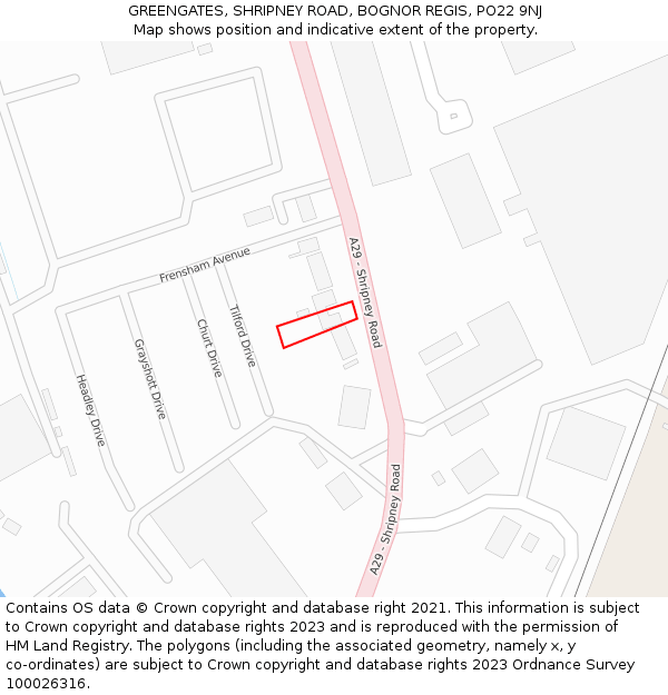 GREENGATES, SHRIPNEY ROAD, BOGNOR REGIS, PO22 9NJ: Location map and indicative extent of plot