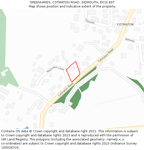 GREENHAYES, COTMATON ROAD, SIDMOUTH, EX10 8ST: Location map and indicative extent of plot