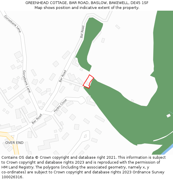 GREENHEAD COTTAGE, BAR ROAD, BASLOW, BAKEWELL, DE45 1SF: Location map and indicative extent of plot