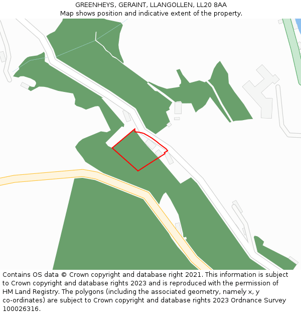 GREENHEYS, GERAINT, LLANGOLLEN, LL20 8AA: Location map and indicative extent of plot