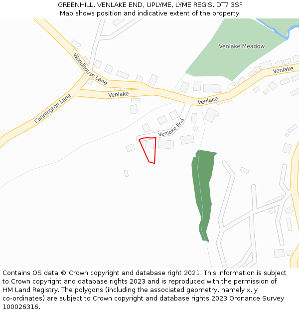 GREENHILL, VENLAKE END, UPLYME, LYME REGIS, DT7 3SF: Location map and indicative extent of plot