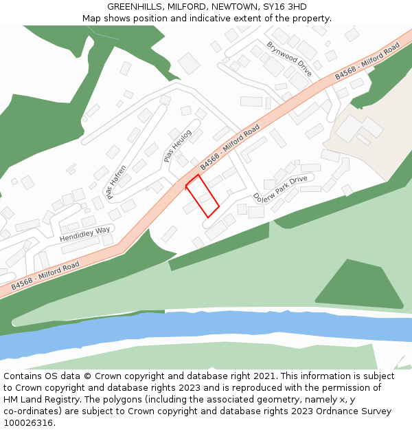 GREENHILLS, MILFORD, NEWTOWN, SY16 3HD: Location map and indicative extent of plot