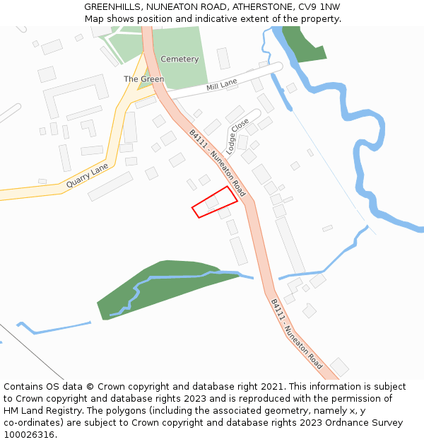 GREENHILLS, NUNEATON ROAD, ATHERSTONE, CV9 1NW: Location map and indicative extent of plot