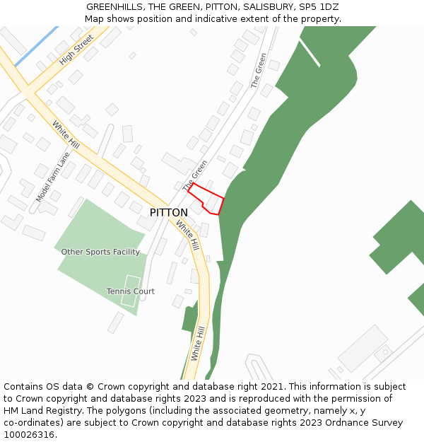 GREENHILLS, THE GREEN, PITTON, SALISBURY, SP5 1DZ: Location map and indicative extent of plot