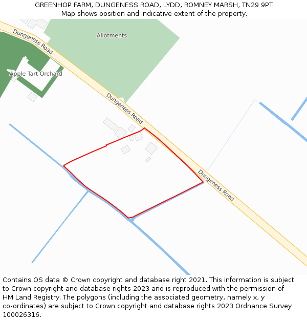 GREENHOP FARM, DUNGENESS ROAD, LYDD, ROMNEY MARSH, TN29 9PT: Location map and indicative extent of plot