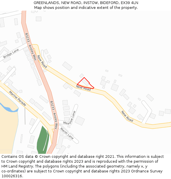 GREENLANDS, NEW ROAD, INSTOW, BIDEFORD, EX39 4LN: Location map and indicative extent of plot