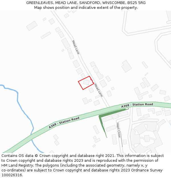 GREENLEAVES, MEAD LANE, SANDFORD, WINSCOMBE, BS25 5RG: Location map and indicative extent of plot