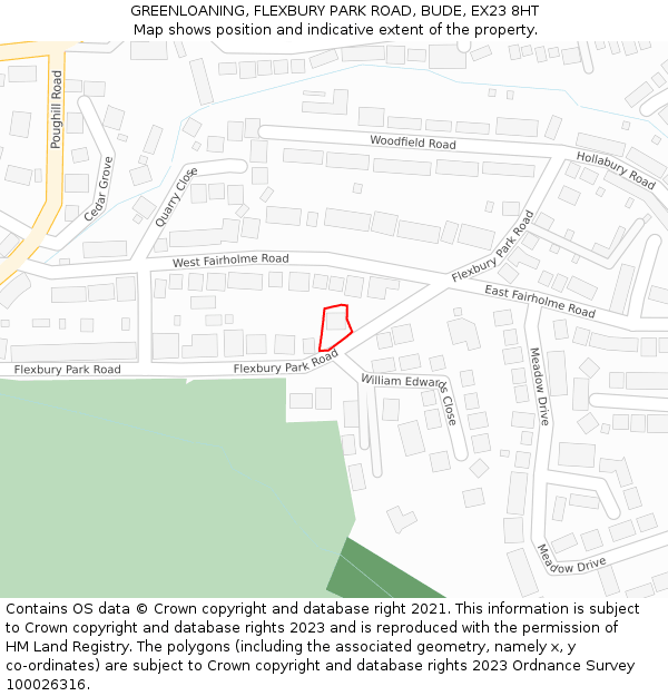 GREENLOANING, FLEXBURY PARK ROAD, BUDE, EX23 8HT: Location map and indicative extent of plot