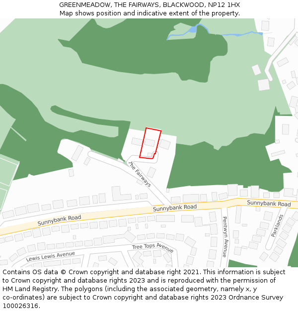 GREENMEADOW, THE FAIRWAYS, BLACKWOOD, NP12 1HX: Location map and indicative extent of plot