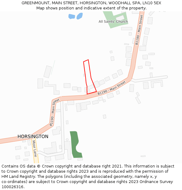 GREENMOUNT, MAIN STREET, HORSINGTON, WOODHALL SPA, LN10 5EX: Location map and indicative extent of plot