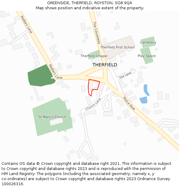 GREENSIDE, THERFIELD, ROYSTON, SG8 9QA: Location map and indicative extent of plot