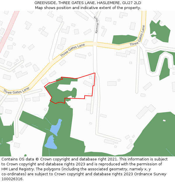 GREENSIDE, THREE GATES LANE, HASLEMERE, GU27 2LD: Location map and indicative extent of plot