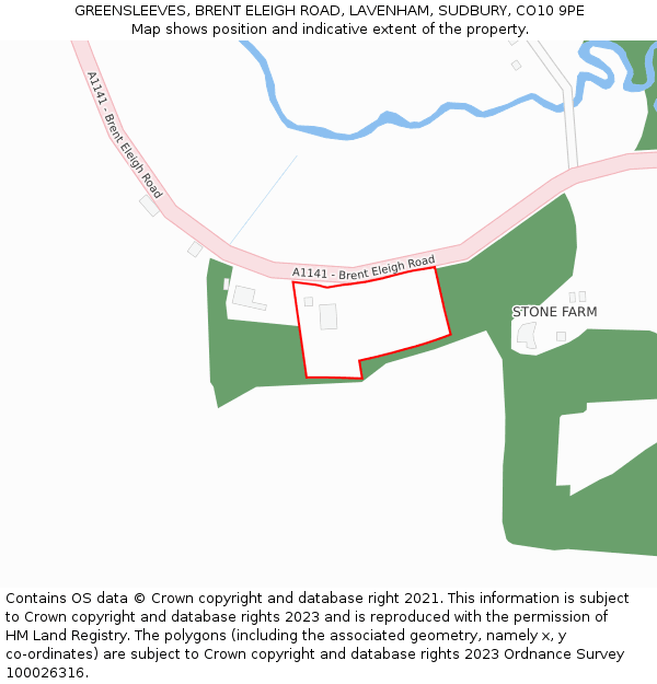 GREENSLEEVES, BRENT ELEIGH ROAD, LAVENHAM, SUDBURY, CO10 9PE: Location map and indicative extent of plot