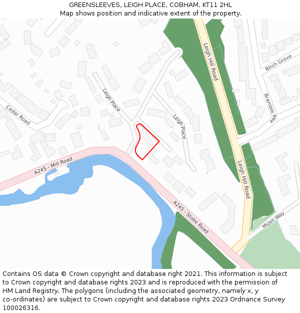 GREENSLEEVES, LEIGH PLACE, COBHAM, KT11 2HL: Location map and indicative extent of plot