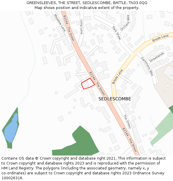 GREENSLEEVES, THE STREET, SEDLESCOMBE, BATTLE, TN33 0QG: Location map and indicative extent of plot