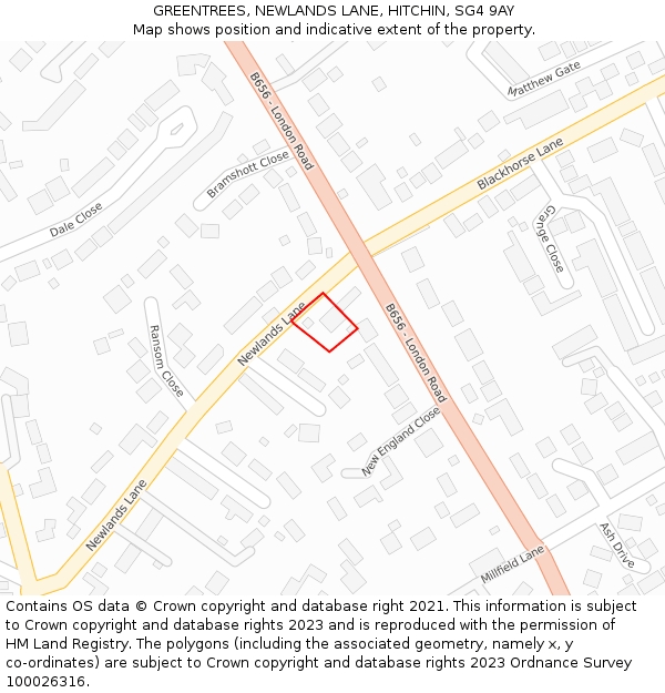 GREENTREES, NEWLANDS LANE, HITCHIN, SG4 9AY: Location map and indicative extent of plot