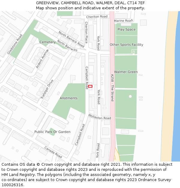 GREENVIEW, CAMPBELL ROAD, WALMER, DEAL, CT14 7EF: Location map and indicative extent of plot