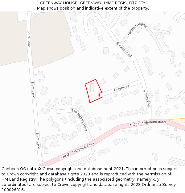 GREENWAY HOUSE, GREENWAY, LYME REGIS, DT7 3EY: Location map and indicative extent of plot