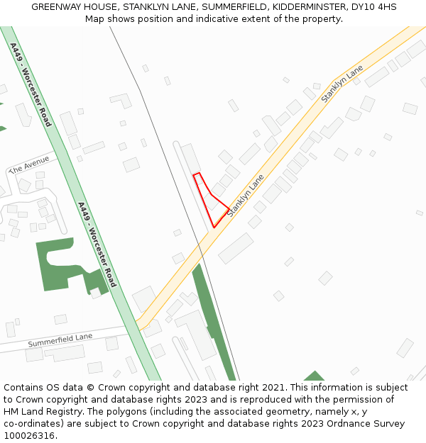 GREENWAY HOUSE, STANKLYN LANE, SUMMERFIELD, KIDDERMINSTER, DY10 4HS: Location map and indicative extent of plot