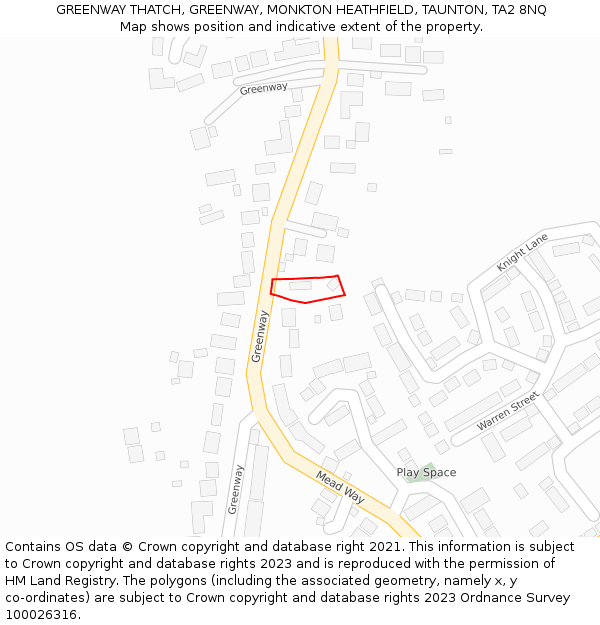 GREENWAY THATCH, GREENWAY, MONKTON HEATHFIELD, TAUNTON, TA2 8NQ: Location map and indicative extent of plot