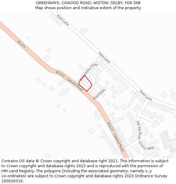 GREENWAYS, CAWOOD ROAD, WISTOW, SELBY, YO8 3XB: Location map and indicative extent of plot
