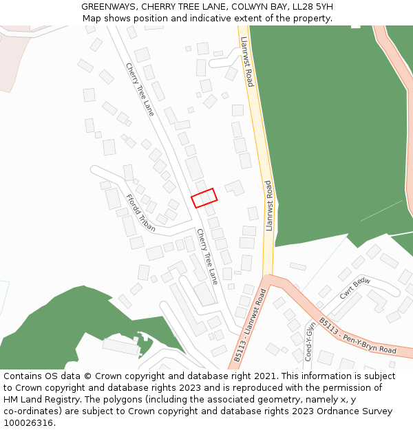 GREENWAYS, CHERRY TREE LANE, COLWYN BAY, LL28 5YH: Location map and indicative extent of plot