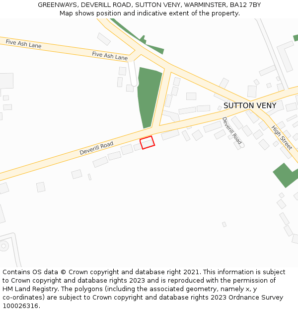 GREENWAYS, DEVERILL ROAD, SUTTON VENY, WARMINSTER, BA12 7BY: Location map and indicative extent of plot