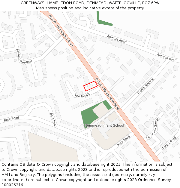 GREENWAYS, HAMBLEDON ROAD, DENMEAD, WATERLOOVILLE, PO7 6PW: Location map and indicative extent of plot