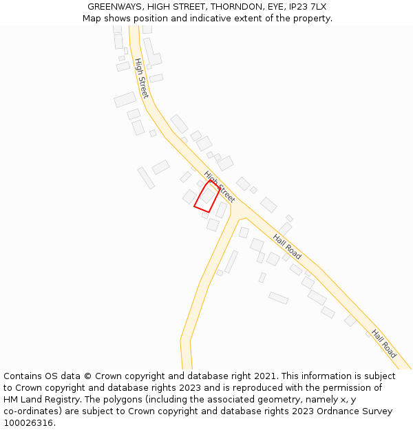 GREENWAYS, HIGH STREET, THORNDON, EYE, IP23 7LX: Location map and indicative extent of plot