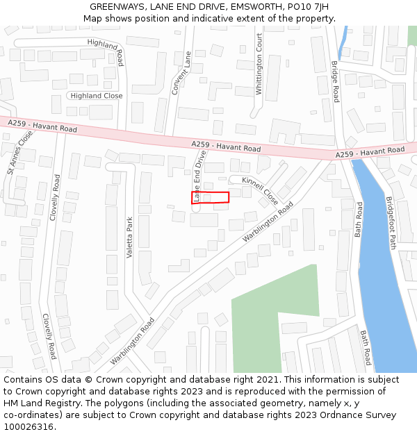 GREENWAYS, LANE END DRIVE, EMSWORTH, PO10 7JH: Location map and indicative extent of plot