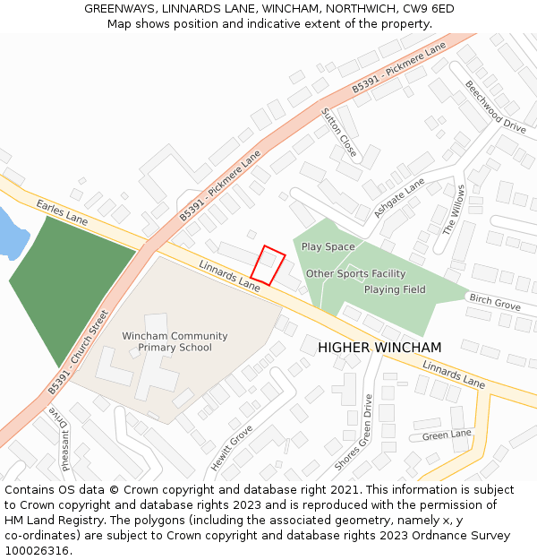 GREENWAYS, LINNARDS LANE, WINCHAM, NORTHWICH, CW9 6ED: Location map and indicative extent of plot