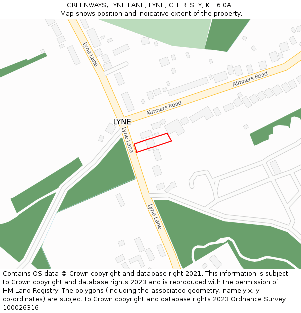 GREENWAYS, LYNE LANE, LYNE, CHERTSEY, KT16 0AL: Location map and indicative extent of plot