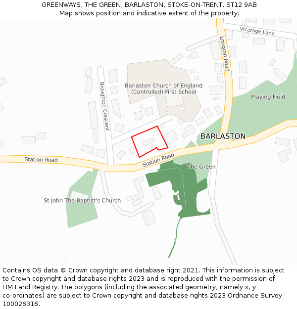 GREENWAYS, THE GREEN, BARLASTON, STOKE-ON-TRENT, ST12 9AB: Location map and indicative extent of plot