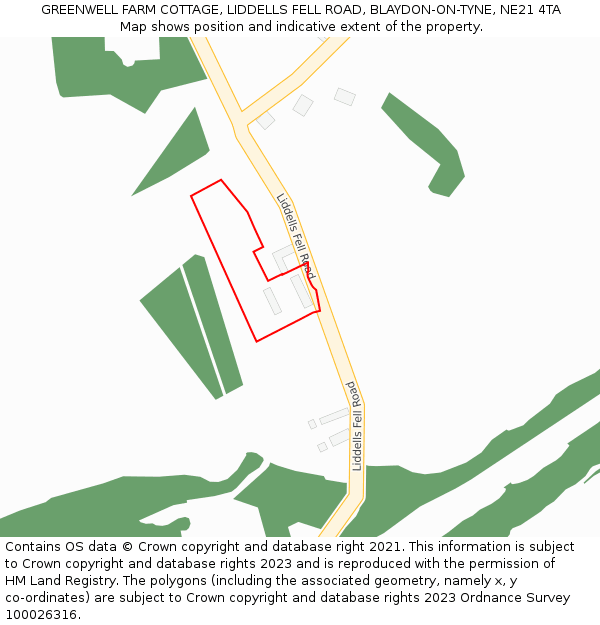 GREENWELL FARM COTTAGE, LIDDELLS FELL ROAD, BLAYDON-ON-TYNE, NE21 4TA: Location map and indicative extent of plot
