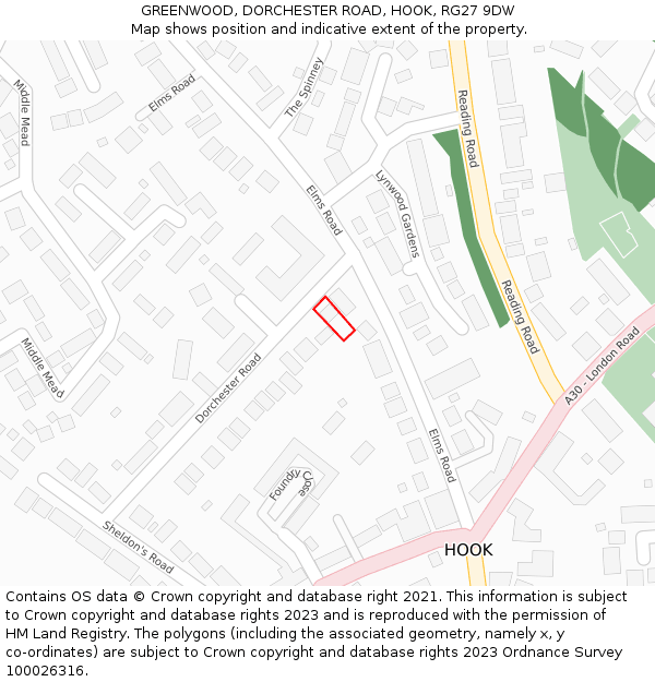 GREENWOOD, DORCHESTER ROAD, HOOK, RG27 9DW: Location map and indicative extent of plot