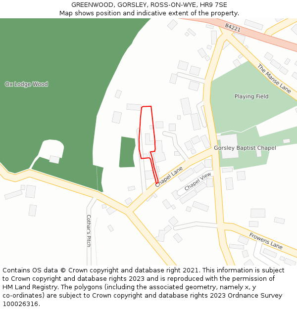 GREENWOOD, GORSLEY, ROSS-ON-WYE, HR9 7SE: Location map and indicative extent of plot